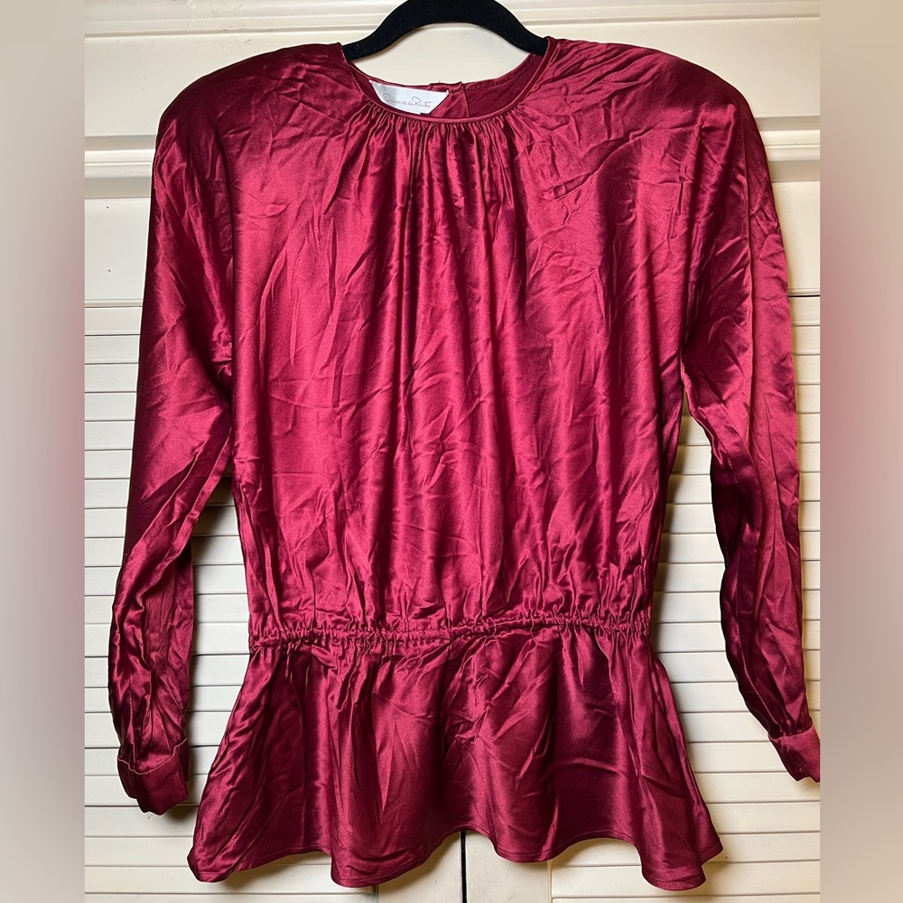Vintage 80s Oscar de la Renta Silk Peplum Blouse Top Shirt, size medium large - Picture 7 of 14